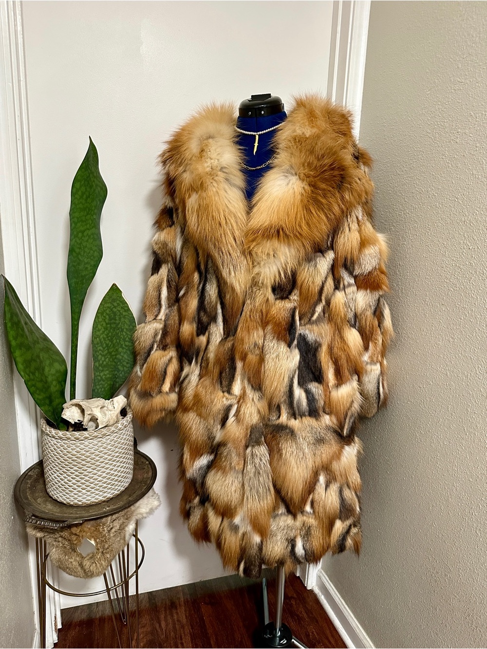 Luxury Women's Patchwork Red Fox Fur Coat - Plush Collared Jacket